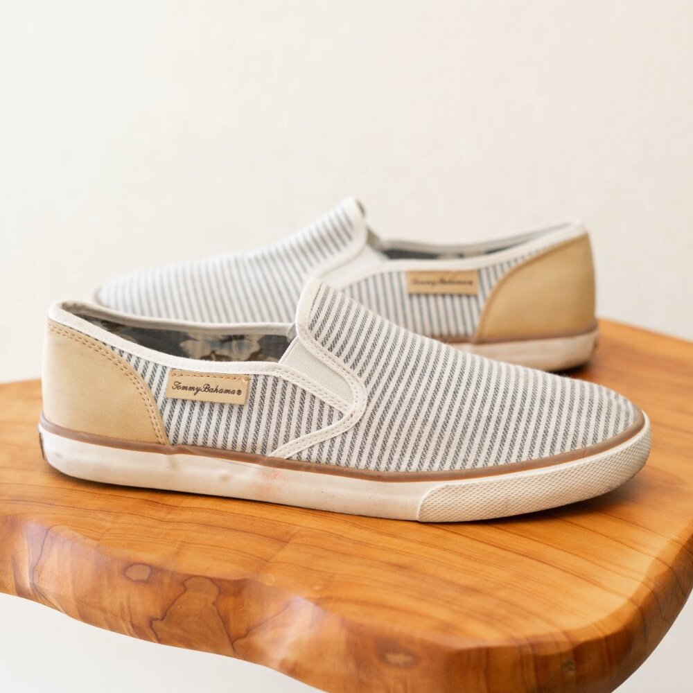 Tommy Bahama Womens 10 Striped Slip On Boat Sneakers Coastal Casual - Picture 5 of 7